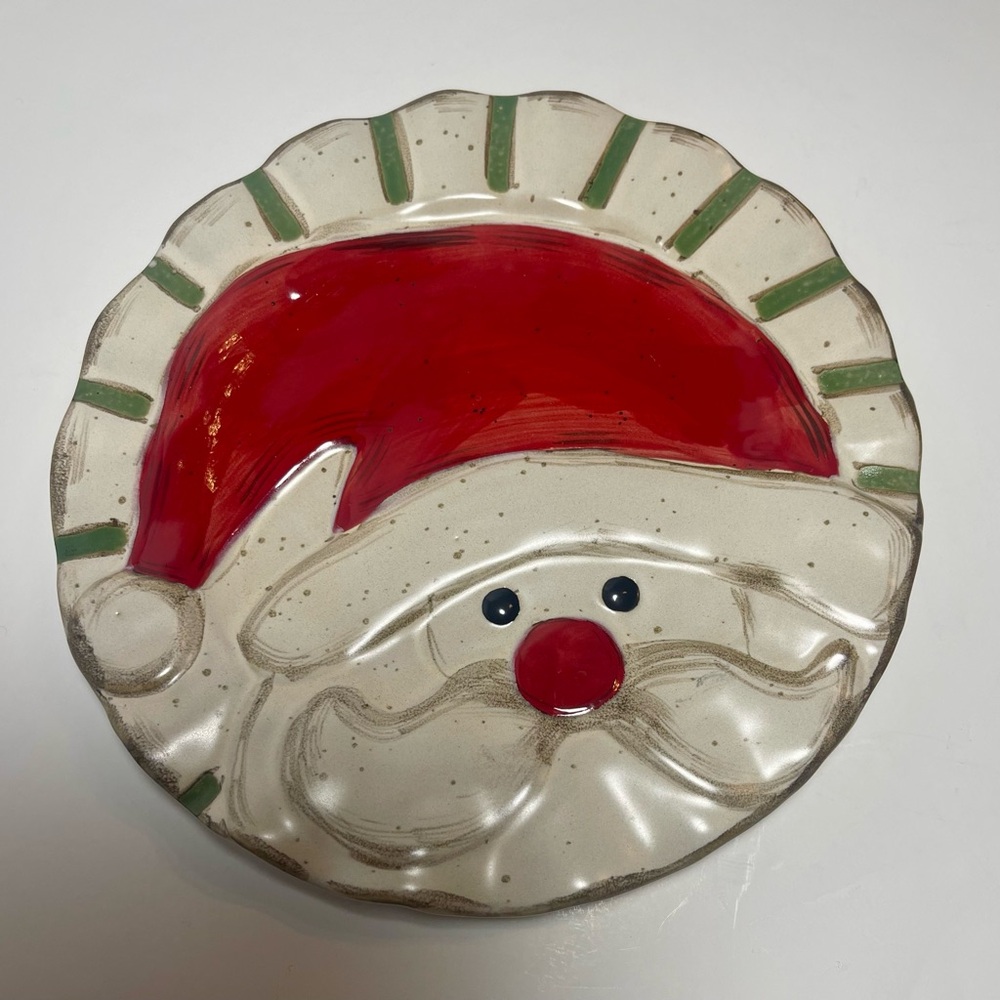 Mud Pie Santa Face Plate 8.5” | Ceramic Christmas Platter/Decor